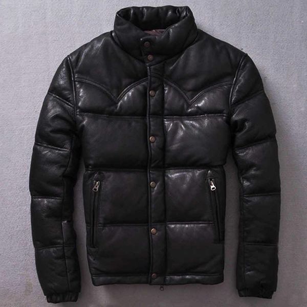 

men's down & parkas 2021 genuine leather jacket men yellow black stand collar slim winter duck coat short sheepskin for male