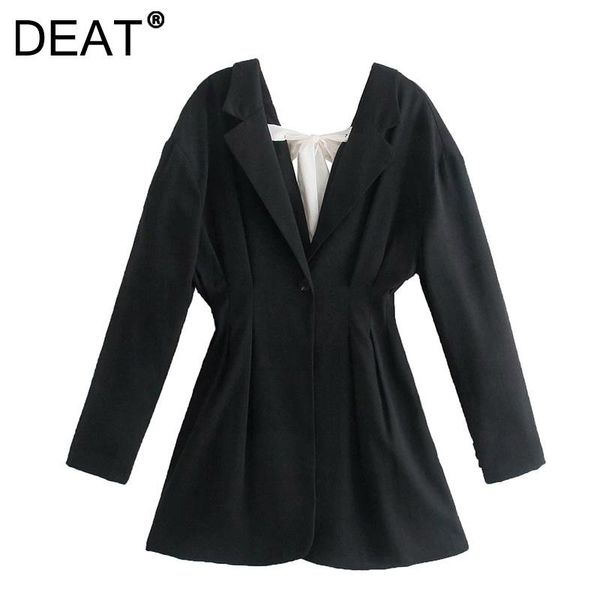 

casual dresses [deat] women dress mini turn-down collar high waist drawstring long sleeve black loose fit fashion tide autumn 2021 13z557, Black;gray