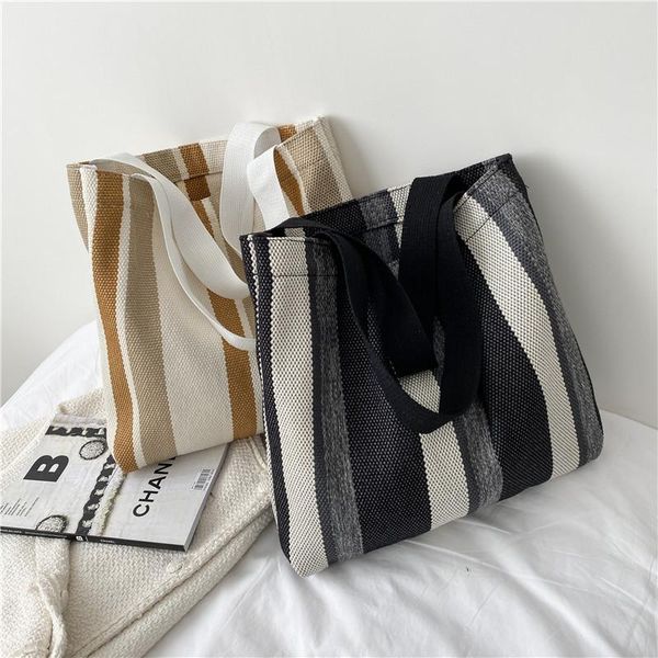 

evening bags simple retro handbag small fresh striped canvas for women 2021 casual literature and art large-capacity shoulder bag female