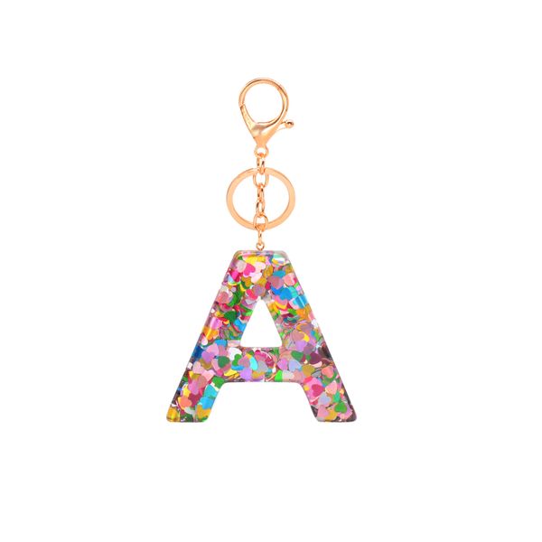 

women popular rainbow glitter heart resin letter alphabet keychains for gift, Silver