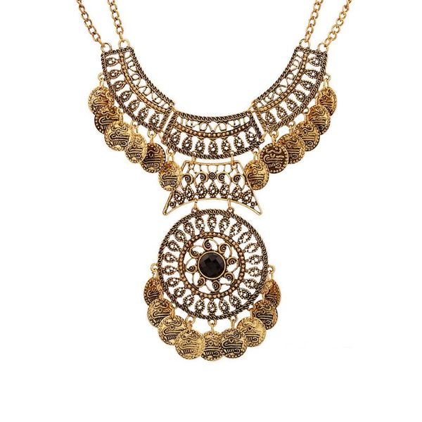 

women bohemian tribal vintage coin tassel necklace fashion gypsy coins pendant gem chain statement jewellery necklaces, Silver