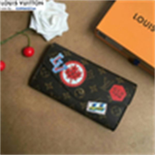 

key brand designer luxury wallet m60531 old flower silk pouches envelope wallet red women card real leather long wallets chain holders phone, Red;black
