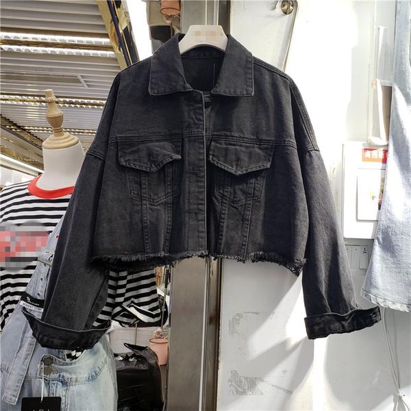 

women's jackets black casual coat 2021 autumn loose bat denim jacket woman long sleeve jeans outerwear students jean coats, Black;brown
