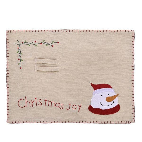 

mats & pads snowman santa claus christmas embroidery rectangle linen table mat placemat xmas party dining decoration
