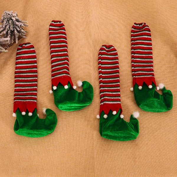 

striped santa claus boots party decor elastic slipcovers chair covers christmas dinner table leg cover