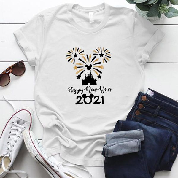 

women's t-shirt 2021 happy year printing woman tshirts plus size 5xl cute harajuku loose neck aesthetic graphic t shirts poleras mujer, White