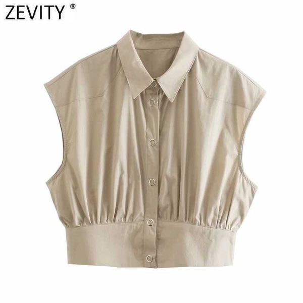

zevity women fashion turn down collar solid pleats short smock blouse femme casual slim summer shirt chic blusas ls9204 210603, White