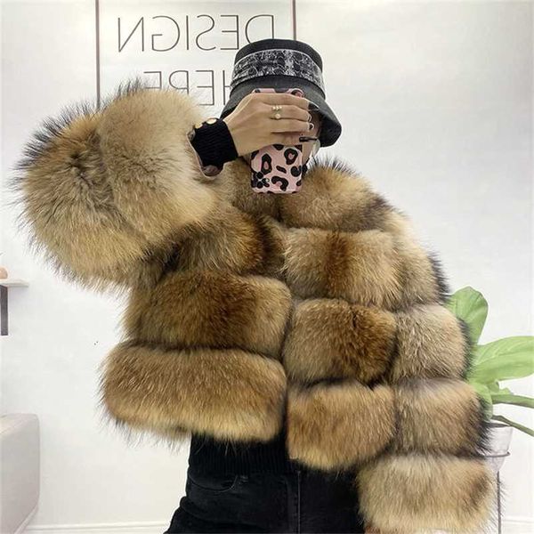 

real fur raccoon winter coat women natural real silver fur jacket ladies round neck warm thick coat fashion plus size jacket 211122, Black