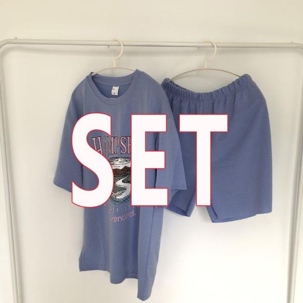 

women's tracksuits yiciya summer women cotton loose letter print sport two piece shorts suit o-neck short sleeve elastic waist casual, Gray