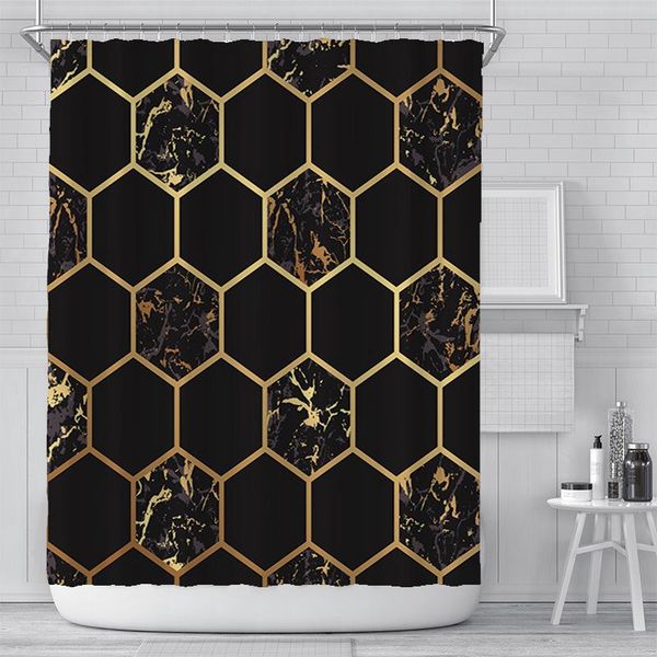

black golden printing shower curtain set with 12 hooks bathroom decoration curtains