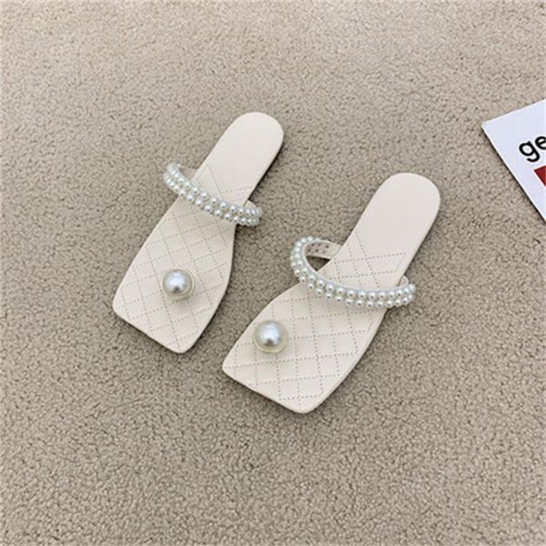 

slippers women's summer 2021 fashion flat bottom korean version rhinestone comfortable non slip pinch toes shoes hausschuhe, Black