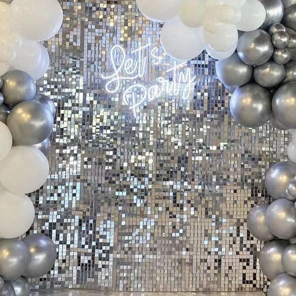 

silver square shiny shimmerwall shimmer sequin wall color panel po backdrop background glam show custom sign shop window club party decorati