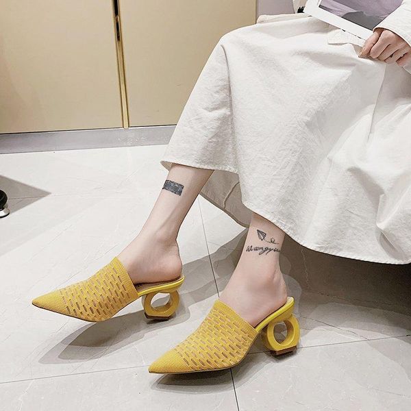 

ladies high heels women shoes outdoor slippers casual woman pumps knitted hollow mules fashion female, Black