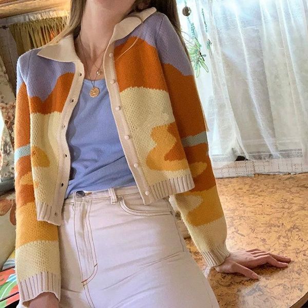 

women's knits & tees floral print knitted sweater autumn chic home furnishing ladies fashion sunshine single-breasted loose cardigan wo, White