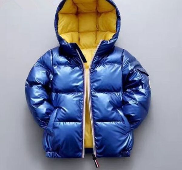 

kids coats boys girls metal glossy down jacket fashion warm winter coat children thick clothes waterproof outerwear, Blue;gray