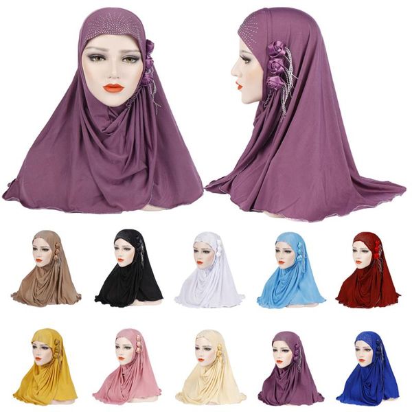 

one piece amira hijab muslim women flower head scarf turban islamic shawl wrap pull on ready to wear headscarf ramadan hijabs ethnic clothin, Red