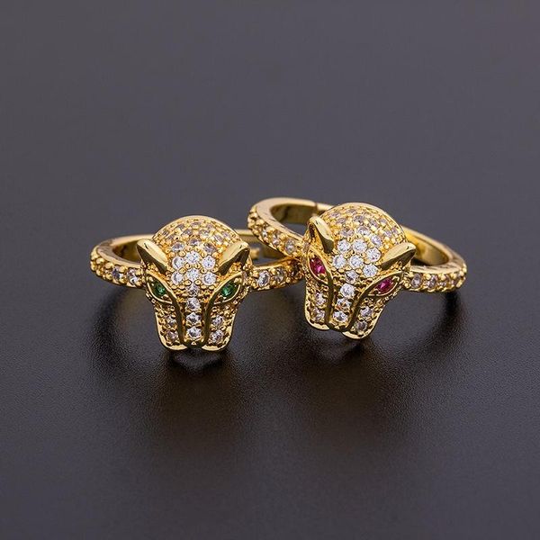 

cluster rings fashion personality leopard head design copper zircon wedding ring men and women open party birthday gift jewelry, Golden;silver