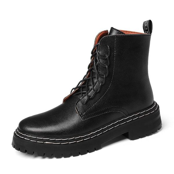 

boots women leather black spring fashion shoes for ladies casual genuine waterproof footwear