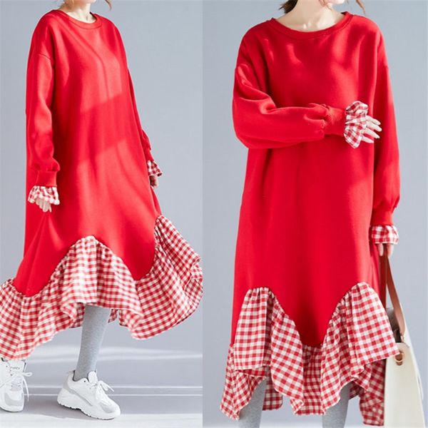 

dress size big woman's nightgown fall plus velvet chess false stitch two fishtail pieces dressed casual lady tunic y1009 wagp, Black;gray