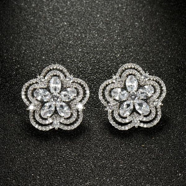 

stud hibride charm flower earring accessories zirconia for girls party jewelry boucle oreille femme e-910, Golden;silver
