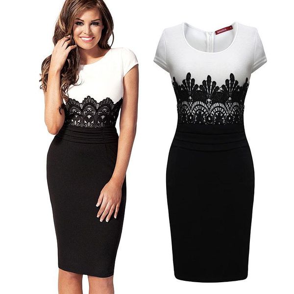

casual dresses retro lace stitching elegant lady bag hip evening midi dress 2021 fashion womens bodycon short sleeve o neck vestidos, Black;gray