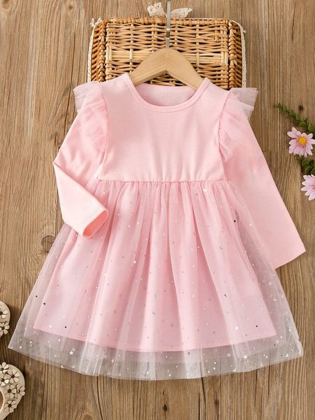 

toddler girls contrast mesh a-line dress she, Red;yellow