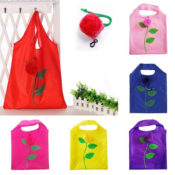 

rose flower shopping bag foldable and portable storage polyester cloth style bags