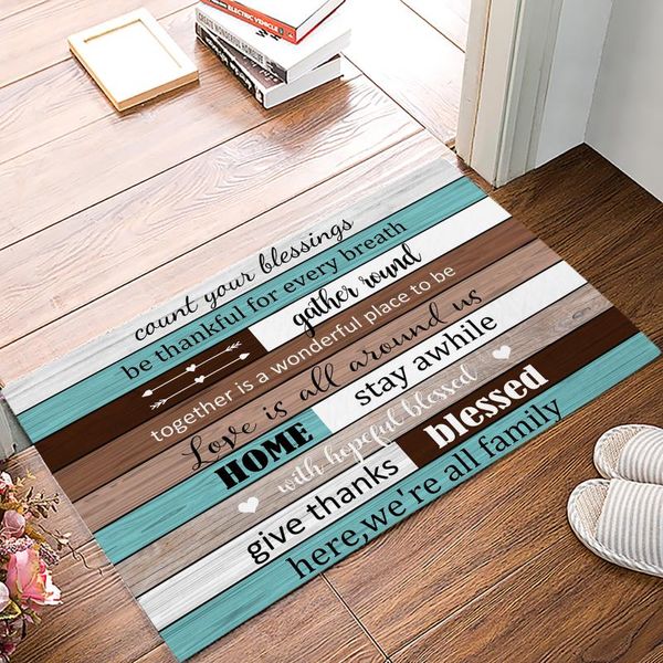 

porch welcome doormat wood grain positive energy text living room decoration kitchen bathroom non-slip floor mat door carpets