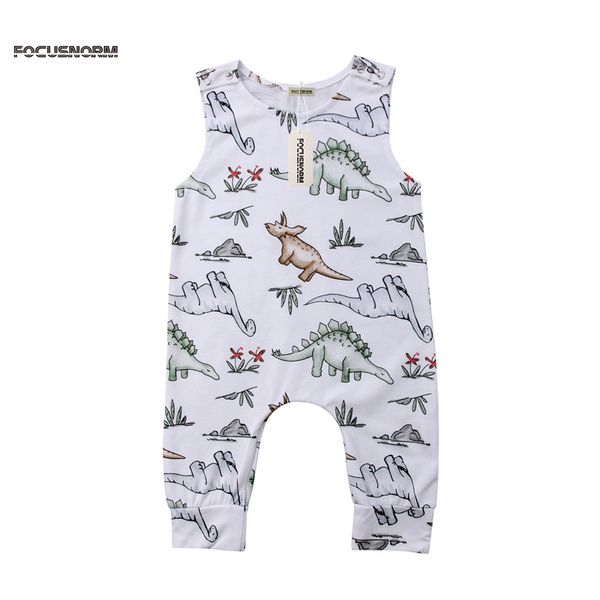 

0-24m summer lovely casual toddler baby girls boys romper sleeveless dinosaur print o-neck zipper romper jumpsuits, White