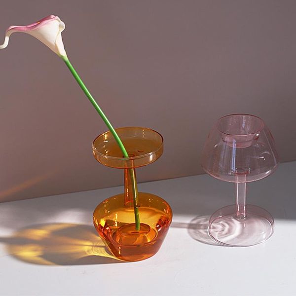 

nordic glass vase art colorful transparent bottle creative decorative ornaments candlestick decoration for home living room vases