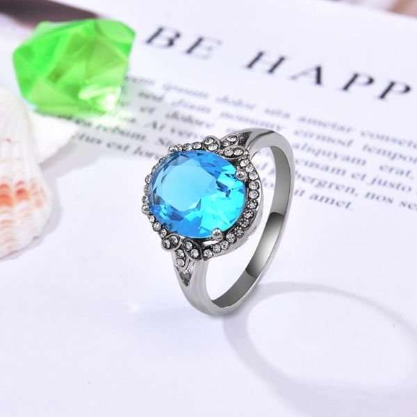 

ladies big pink and blue oval retro temperament design ring elegant girl wedding anniversary bridal jewelry gift trendy cluster rings, Golden;silver