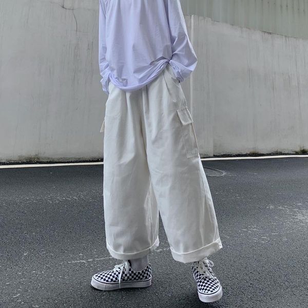 

women's pants & capris women hippie streetwear white cargo harajuku korean fashion oversize khaki wide leg trousers for female black jo, Black;white