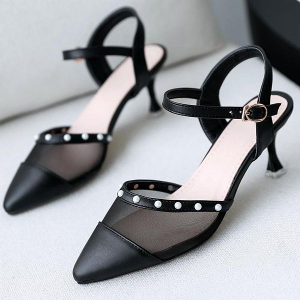 

ankle straps heels sandals women fashion black white lace summer girls shoes pointed ol office party woman