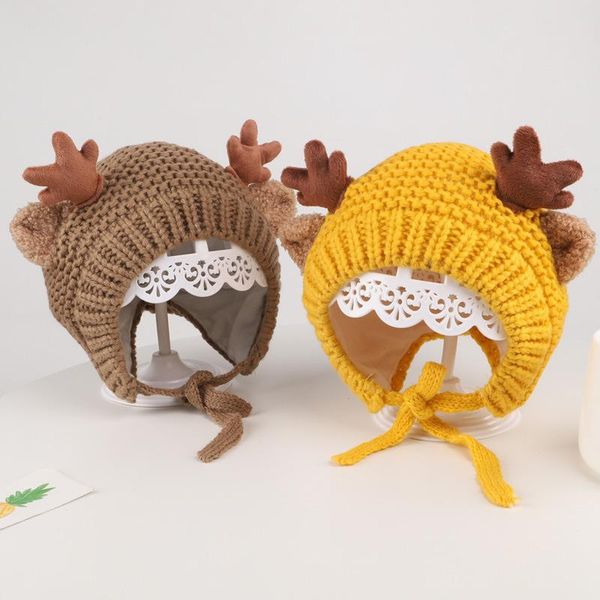 

caps & hats cute deer elk antlers baby hat winter warm plush knitted ear warmer children bonnet boys girls cap beanie christmas, Yellow