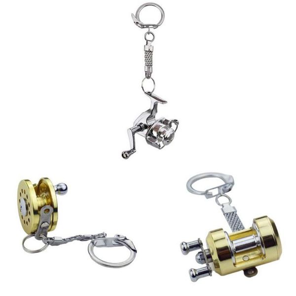 

keychains creative fishing reel keychain aluminum alloy keyring trolling model key chain small pendant for lover, Silver