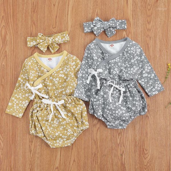 

baby & children's floral cotton suit girl's head band long sleeve elastic short for summer and spring clothing sets, White