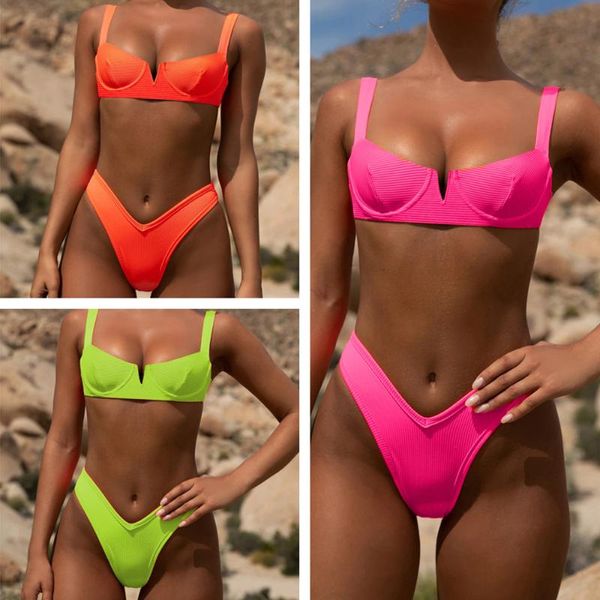 Bikinis amarelo Halter Swimwear Women Brasilian Bikini Set