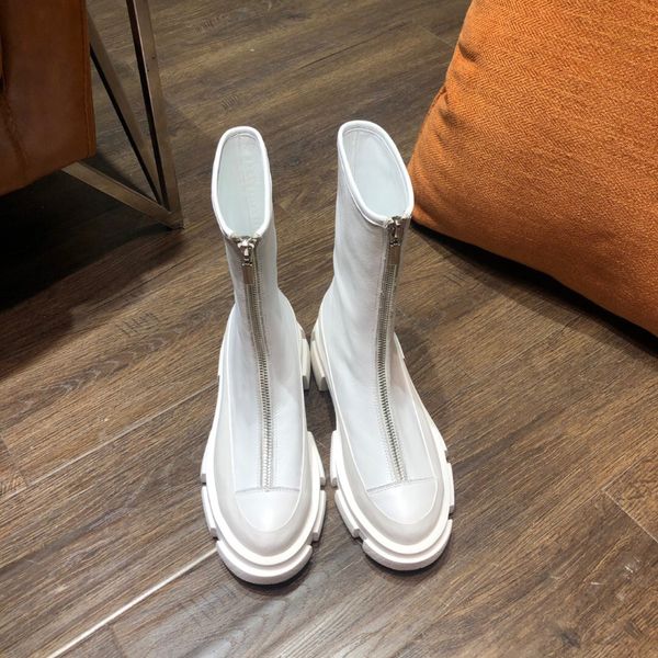 

white both leather ankle chelsea boots platform wedges front zip-up round toe square heel booties chunky ridged-sole boot luxury designers f, Black