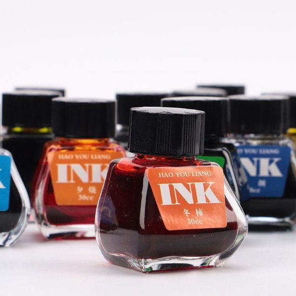 

30ml glass smooth writing fountain pen ink refill school student stationery office supplies 16 colors pens