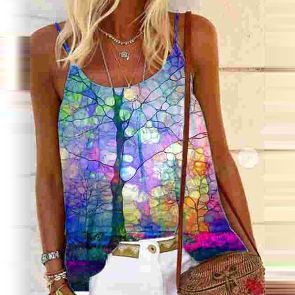 

yoga outfit 2021 flower boho print camis womens large size beach casual summer sleeveless t-shirt o-neck loose t shirt fashion lady tee