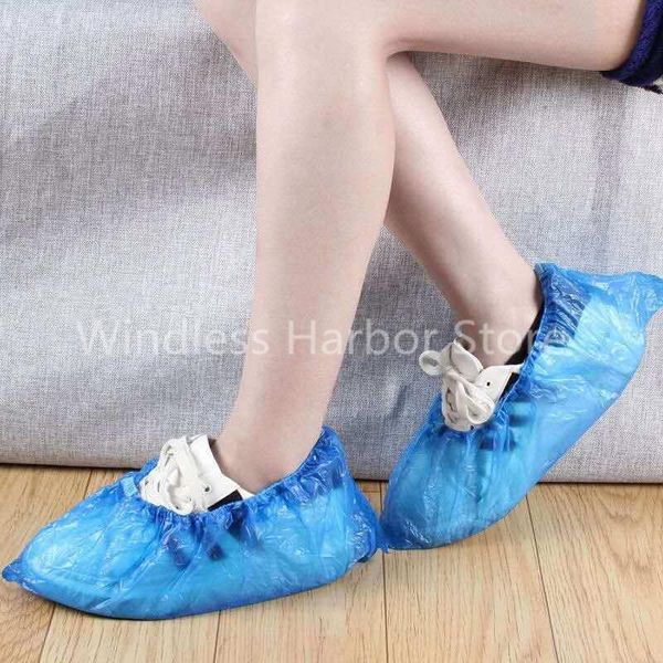 

100pcs/set waterproof disposable shoe covers rainy day floor protector pe cleaning dust cover blue