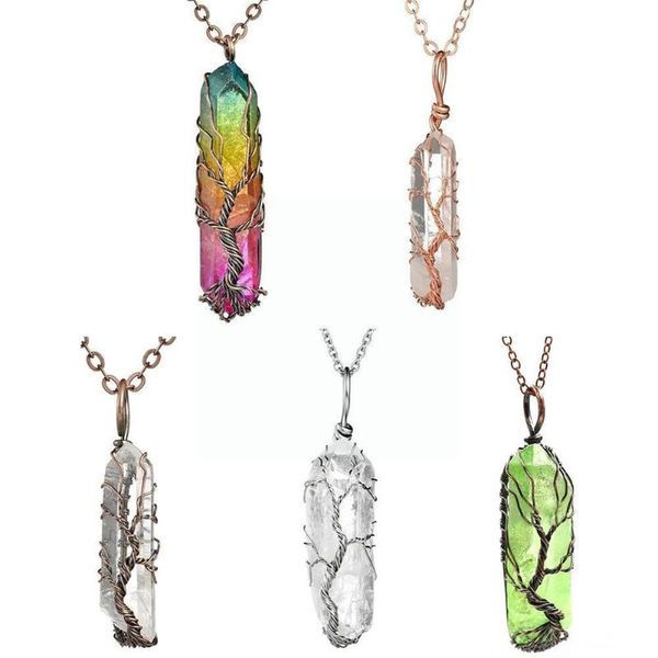 

pendant necklaces 7 chakra crystal natural/rainbow stone quartz tree reiki life healing men of for women jewelry pend necklace u8v9, Silver