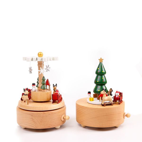 Kreative Weihnachtsbaum Spieluhr aus Holz rotierende Spieluhren Handwerk Vintage Dekoration Kinderspielzeug Festival Geburtstagsgeschenk 210317