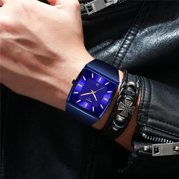 

wristwatches blue nibosi chronograph square clock custom design sport men watches waterproof creative watch man wristwatch relogio masculino, Slivery;brown