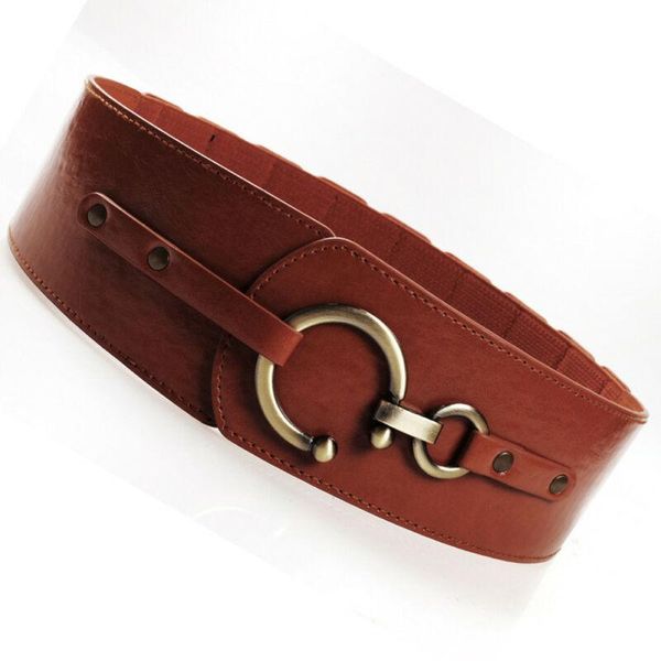

belts est creative fashion black women lady vintage metal boho leather round buckle waist belt waistband 3 colors wide, Black;brown