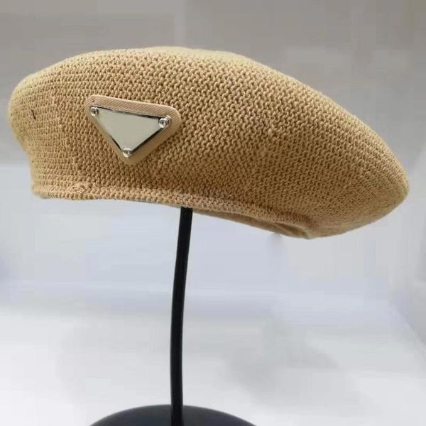

berets spring summer beretinverted trianglep hollow woven breathable retro painter hat for women four seasons, Blue;gray