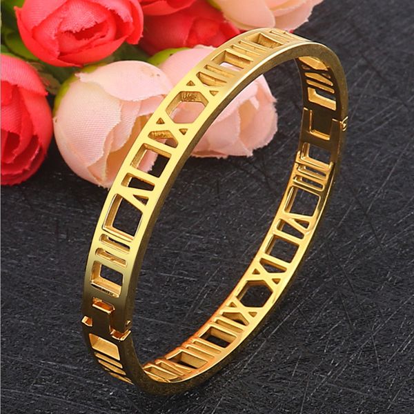 

mens bangle bracelet gold design luxury designer jewelry bracelets charm party engagement gift diamonds numerals stainless steel womens bang, Black