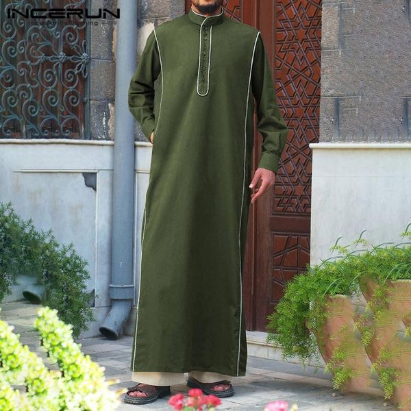 

ethnic clothing incerun men muslim clothes islamic kaftan long sleeve stand collar button vintage saudi arabia solid color jubba thobe robes, Red