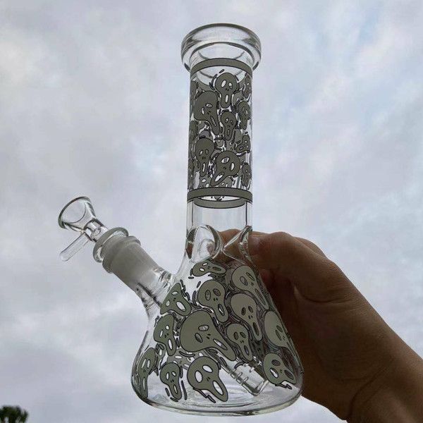 Narghilè Teschio Vetro Acqua Bong Becher Dab Rigs Fumo Bruciatore a olio Pipa Downstem Perc Bubbler Tabacco Accessori per fumatori con ciotola da 14 mm