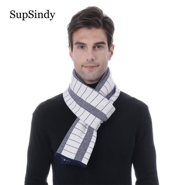 

scarves supsindy winter men scarf fashion wool jacquard knitting plaid stripes long for luxury shawl soft warm cashmere wrap, Blue;gray